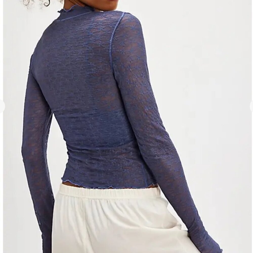 NWT Free People From The Start Mockneck Long Sleeve in Denim Wash - Picture 3 of 4